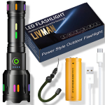 Įkraunamas USB LED žibintuvėlis LIVMAN G61 su 6 ap&scaron;vietimo režimais, belaipčiu teleskopiniu priartinimu ir integruotu i&scaron;oriniu akumuliatoriumi, 8800mAh, 30W