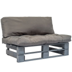 Sodo sofa i&scaron; palečių su pilkomis pagalvėlėmis, pilka