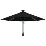 Prie sienos montuojamas skėtis su LED/stulpu vidaXL, 300 cm, juodas, Juoda