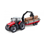 Traktorius Bburago Massey Ferguson 8740S Tractor Kids with tree forwarder