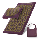 Akupresūros masažinis kilimėlis su pagalve 4FIZJO, 68x42x2 cm violetinė - su kokosu ir grikių luk&scaron;tais