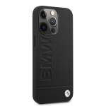 BMW Leather Hot Stamp Case skirtas iPhone 14 Pro, juodas