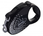 Flexi automatinis pavadėlis Glam Splash su Swarovskio kristalais S, juodas, 3 m