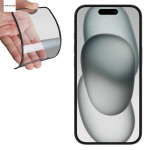 Evelatus guminis kra&scaron;to anti-lūžtančio 3D stiklo Apple iPhone 15 Japonijos klijai juodas