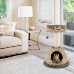 Costway mažas katės medis su urvu, natūraliu sizaliu ir rankų darbo krep&scaron;eliu, &phi; 48 x 70,5 cm