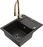 Granitinė virtuvinė plautuvė Mexen Enzo su mai&scaron;ytuvu ir sifonu, Metallic black/gold+Gold