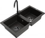 Granitinė virtuvinė plautuvė Mexen Mario su mai&scaron;ytuvu ir sifonu, Metallic black/gold+Black