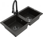 Granitinė virtuvinė plautuvė Mexen Mario su mai&scaron;ytuvu ir sifonu, Metallic black/gold+Black