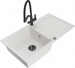 Granitinė virtuvinė plautuvė Mexen Leo su mai&scaron;ytuvu ir sifonu, White+Black