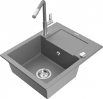 Granitinė virtuvinė plautuvė Mexen Enzo su mai&scaron;ytuvu ir sifonu, Grey+Grey/Chrome