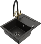 Granitinė virtuvinė plautuvė Mexen Enzo su mai&scaron;ytuvu ir sifonu, Metallic black/gold+Black/Gold