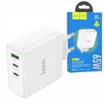 Hoco 65w Gan įkroviklis: 2x Usb-c, 1x Usb-a, Qc Pd, Baltas