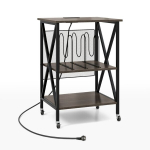 Costway &Scaron;oninis staliukas/Įra&scaron;ų grotuvo stovas su įkrovimo stotele, pilkas