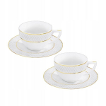 Arbatos puodelio ir lėk&scaron;tutės rinkinys, 4 vnt., Arbatos puodelio 240 ml ir lėk&scaron;tutės porcelianinis rinkinys su auksiniu apvadu