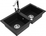 Granitinė virtuvinė plautuvė Mexen Mario su mai&scaron;ytuvu ir sifonu, Black+Chrome
