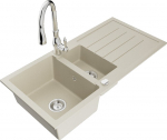 Granitinė virtuvinė plautuvė Mexen Andres su mai&scaron;ytuvu ir sifonu, Beige+Chrome