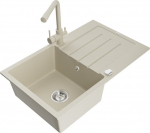 Granitinė virtuvinė plautuvė Mexen Bruno su mai&scaron;ytuvu ir sifonu, Beige