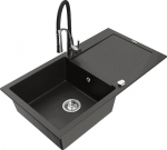 Granitinė virtuvinė plautuvė Mexen Leo su mai&scaron;ytuvu ir sifonu, Metallic black/gold+Black/Chrome