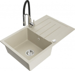 Granitinė virtuvinė plautuvė Mexen Bruno su mai&scaron;ytuvu ir sifonu, Beige+Black/Chrome