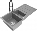 Granitinė virtuvinė plautuvė Mexen Andres su mai&scaron;ytuvu ir sifonu, Grey+Black/Chrome
