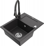 Granitinė virtuvinė plautuvė Mexen Enzo su mai&scaron;ytuvu ir sifonu, Black granite
