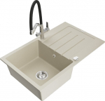 Granitinė virtuvinė plautuvė Mexen Bruno su mai&scaron;ytuvu ir sifonu, Beige+Black/Chrome