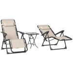 "Outsunny" sodo gultų rinkinys 3-PLG. sulankstomas gultas su arbatos staliuku, 2 kėdės, pagalvė, lauko gultas, atsparus oro sąlygoms, metalinis paplūdimio gultas sodui, terasai 90x56x110 cm, smėlio spalvos, Smėlio spalvos