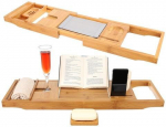 I&scaron;traukiama bambukinė vonios lentyna &bdquo;Home SPA&ldquo; &ndash; 75&ndash;112 cm