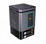 6 viename &bdquo;GaN&ldquo; magnetinis įkrovimo adapteris su i&scaron;traukiamu C tipo laidu, USB-A + C tipo prievadais, 105 W itin greitu įkrovikliu, NewPRO_WS40