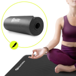 Jogos ir fitness kilimėlis NBR 8 mm su diržu HyperMotion &ndash; 183 &times; 61 cm, juodas