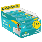 Pampers Fresh Clean Plastic Free Servetėlės Kūdikiams, 12 Pakuotė, 624 Servetėlės