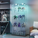 Stiklinė vitrina su LED ap&scaron;vietimu ir 4 lygių lentynomis, grūdinto stiklo kolekcinių daiktų vitrina, 163x78,5x35cm, juodas pagrindas