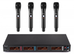 PD504H 4x 50-kanalų UHF bevielių mikrofonų komplektas su 4 rankiniais mikrofonais