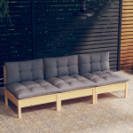 Trivietė sodo sofa su pilkomis pagalvėlėmis, ruda
