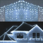 Lauko Girliandos varvekliai 300 LED &Scaron;alta balta su blykstės funkcija