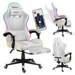 Žaidimų kėdė Huzaro Force 4.7 RGB white su kojų atrama, LED ap&scaron;vietimas
