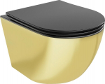 Klozetas Mexen Lena Rimless Slim Duroplast su lėtai nusileidžiančiu dangčiu, Black matt/Gold
