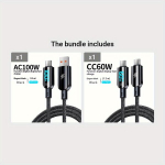 USB į C Tipo Itin Greitas Įkrovimo Kabelis, USB-A-Type-C+Type-C-Type-C