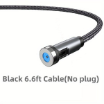 Magnetinis Įkrovimo Kabelis, 540&deg; Sukamas USB Laidas., Juodas 6,6 pėdų laidas (be ki&scaron;tuko)