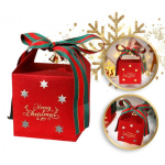 Dovanų dėžutė dekoratyvinė raudona, MERRY CHRISTMAS su lankeliu 10x10x10 cm OPO39