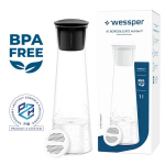Wessper K1 Boroscilicate 1l stiklinė filtravimo karfelė juoda + 1x vandens filtras