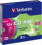 "verbatim" cd-rw, 43167, 5 pakuotės, 700 mb, 12x, 80 min., 12 cm, be spausdinimo galimybės, plona dėžutė, skirta duomenų archyvavimui