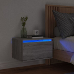 Prie sienos montuojama naktinė spintelė su led, pilka ąžuolo
