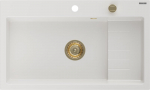 Granitinė virtuvinė plautuvė Mexen Omar su sifonu, White/Gold