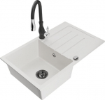 Granitinė virtuvinė plautuvė Mexen Bruno su mai&scaron;ytuvu ir sifonu, White/Black