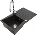 Granitinė virtuvinė plautuvė Mexen Cesar su mai&scaron;ytuvu ir sifonu, Metallic black/gold/chrome