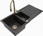 Granitinė virtuvinė plautuvė Mexen Andres su mai&scaron;ytuvu ir sifonu, Metallic black/silver/gold