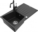 Granitinė virtuvinė plautuvė Mexen Cesar su mai&scaron;ytuvu ir sifonu, Metallic black/silver/black