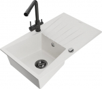 Granitinė virtuvinė plautuvė Mexen Cesar su mai&scaron;ytuvu ir sifonu, White/Black