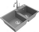 Granitinė virtuvinė plautuvė Mexen Tomas su mai&scaron;ytuvu ir sifonu, Grey/Chrome